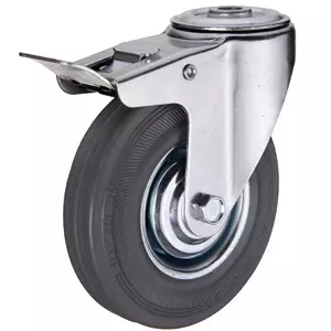 Промышленное колесо 160 мм (под болт 12 мм, поворотное, тормоз, черная резина, роликоподшипник) - SChb 631
